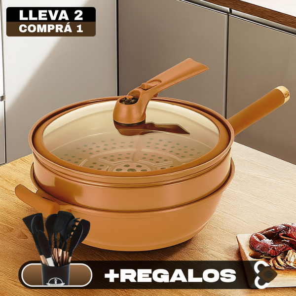 Lleva 2 Paga 1 Sartén Multifuncional de Cerámica a Prueba de Explosiones + REGALO: Kit de Utensilios