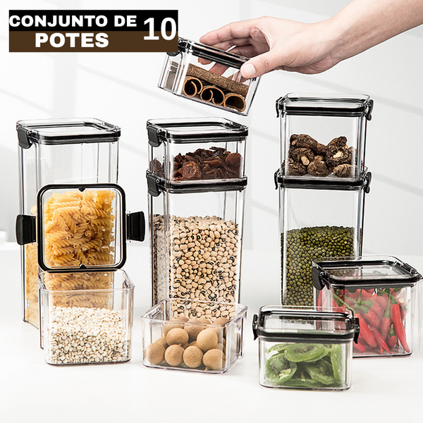 Conjunto de 10 Potes Organizadores Herméticos de Plástico con Tapa Selladora al Vacío