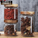 Conjunto de Potes Herméticos Organizadores en Vidrio con Tapa de Roble de Alta Hermeticidad